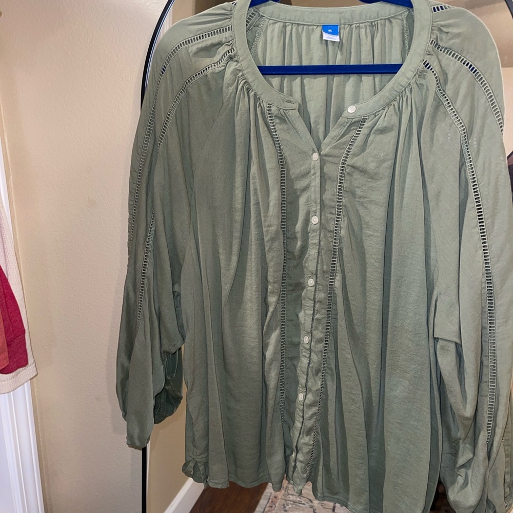 Old Navy Sage Green Blouse with Button Detail